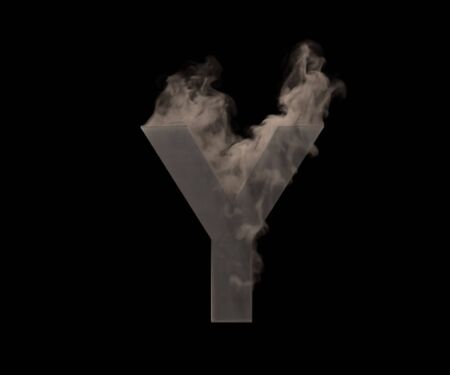 letter Y of dense smoke or fog isolated on black background, artistic halloween font - 3D illustration of symbolsの写真素材