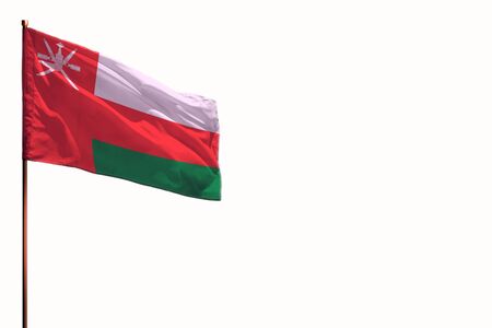 Fluttering Oman flag isolated, mockup with the place for your text on white background.の写真素材