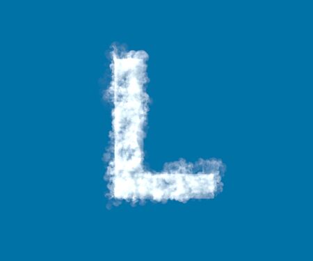 Cloud creative font, white cloudy letter L isolated on the blue sky background - 3D illustration of symbolsの写真素材