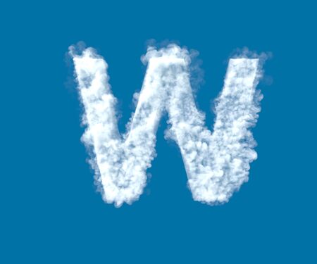 letter W made of light white cloud on blue sky background, cloudy alphabet - 3D illustration of symbolsの写真素材