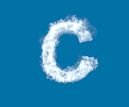 Cloud design font, white cloudy letter C isolated on the blue sky background - 3D illustration of symbolsの写真素材