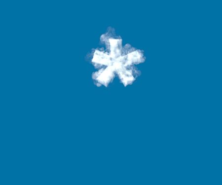 asterisk made of light white cloud on blue sky background, cloudy alphabet - 3D illustration of...