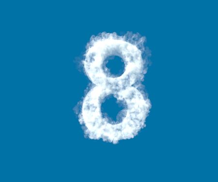 Cloud creative font, white cloudy number 8 isolated on the blue sky background - 3D illustration of symbolsの写真素材