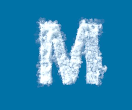 letter M made of light white cloud on blue sky background, cloudy alphabet - 3D illustration of symbolsの写真素材