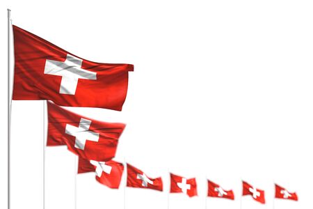 wonderful Switzerland isolated flags placed diagonal, illustration with bokeh and place for text - any feast flag 3d illustrationの写真素材