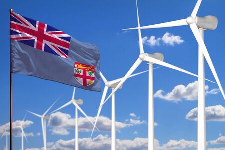 Fiji alternative energy, wind energy industrial concept with windmills and flag - alternative renewable energy industrial illustration, 3D illustrationの写真素材