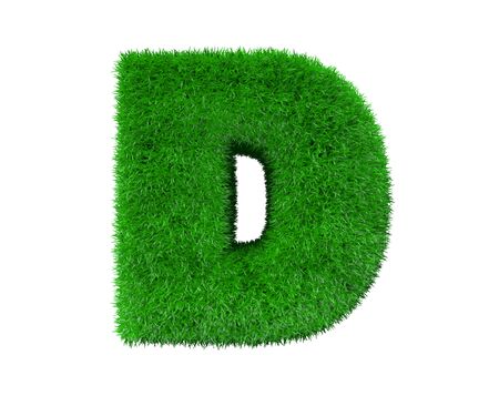 letter D made of green grass isolated on white, nature concept - 3D illustration of symbolsの写真素材
