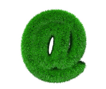 at sign made of green grass isolated on white, nature concept - 3D illustration of symbolsの写真素材