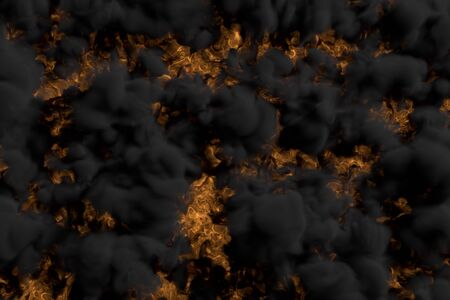 Flames on background and dense smoking clouds above the burning wild fire - fire 3D illustrationの写真素材