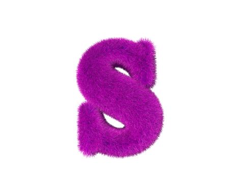 letter S of pink wool alphabet isolated on white background, glamorous concept 3D illustration of symbolsの写真素材