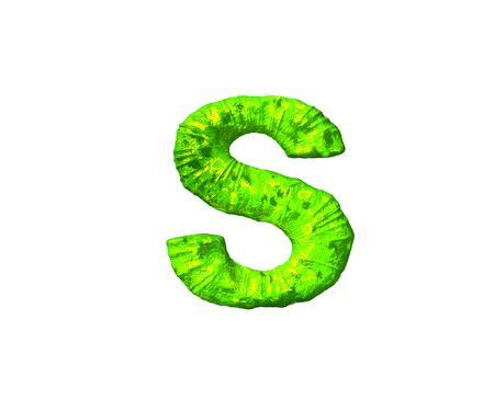 letter S in cosmic style isolated on white background - lime alien flesh alphabet, 3D illustration of symbolsの写真素材
