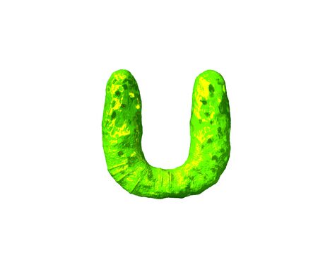 letter U in alien style isolated on white background - toxic slime font, 3D illustration of symbolsの写真素材