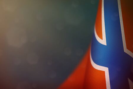 Novorossiya hanging flag for honour of veterans day or memorial day on light blue dark velvet background. Novorossiya glory to the heroes of war concept.の写真素材