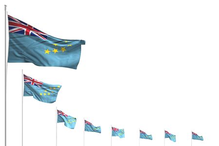 pretty anthem day flag 3d illustration
 - many Tuvalu flags placed diagonal isolated on white with place for your contentの写真素材