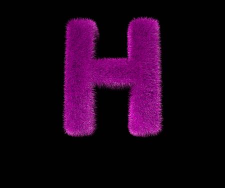 ridiculous fashion purple wooly alphabet isolated on black - letter H, fashion concept 3D illustration of symbolsの写真素材