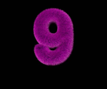 amusing fashion pink wooly font isolated on black - number 9, fashion concept 3D illustration of symbolsの写真素材