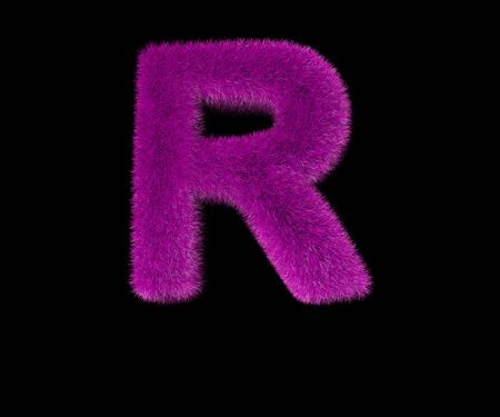 ridiculous fashion purple furry alphabet isolated on black - letter R, fashion concept 3D illustration of symbolsの写真素材
