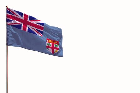 Fluttering Fiji flag isolated, mockup with the place for your text on white background.の写真素材