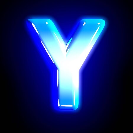 Blue frosty snow design glowing font - letter Y isolated on solid black background, 3D illustration of symbolsの写真素材