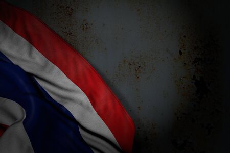 cute dark picture of Thailand flag with big folds on rusty metal with empty space for your content - any celebration flag 3d illustrationの写真素材