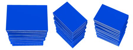 nice very high detail pile of many blue books closed, knowledge day concept isolated on white...