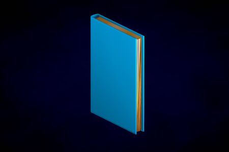 cute very detailed blue closed book with gold pages, college concept isolated on dark background - object 3d illustrationの写真素材