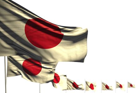beautiful celebration flag 3d illustration - Japan isolated flags placed diagonal, photo with soft focus and space for textの写真素材