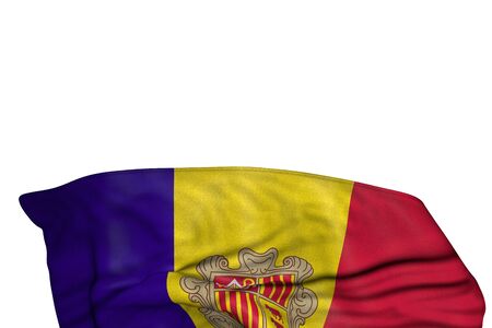 wonderful Andorra flag with big folds lie in the bottom isolated on white - any feast flag 3d illustrationの写真素材