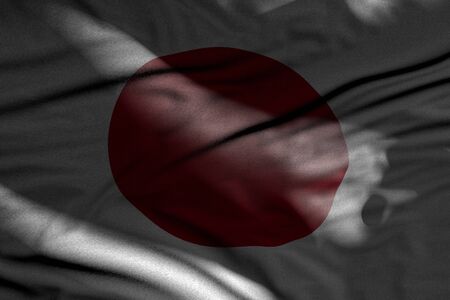 cute national holiday flag 3d illustration
 - photo of dark Japan flag with folds lay in shadows with light spots on itの写真素材