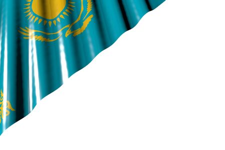 nice shiny flag of Kazakhstan with large folds lying flat in left top corner isolated on white - any celebration flag 3d illustrationの写真素材