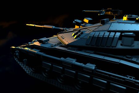 Military 3D Illustration of isolated grey modern tank with fictive design at war, very high...