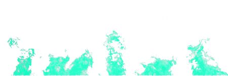 Real fire teal, sea-green flames isolated on white background. Mockup of 5 flames.の写真素材