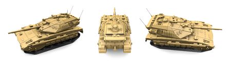 Military 3D Illustration of sand camouflage miltary tank with not real design, highly detailed...