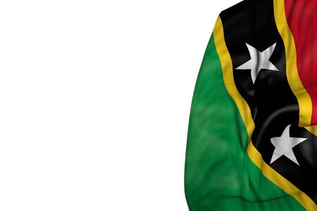 cute feast flag 3d illustration
 - Saint Kitts and Nevis flag with large folds lay in left side isolated on whiteの写真素材