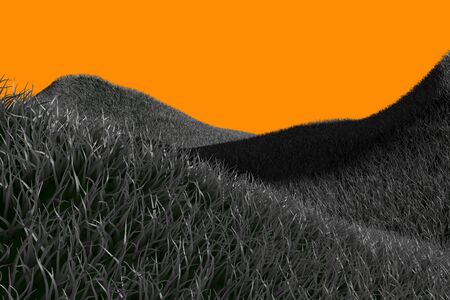 scary grey high detail grassy hills isolated on orange background for halloween or any other scary design concept - 3D illustration of objectsの写真素材