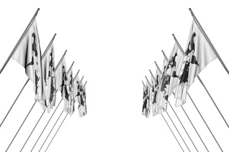 cute holiday flag 3d illustration - many Austria flags hanging on diagonal poles from left and...