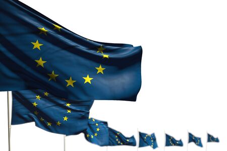 beautiful holiday flag 3d illustration
 - European Union isolated flags placed diagonal, image with selective focus and space for your textの写真素材