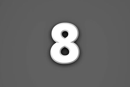 White paper style alphabet - number 8 isolated on grey background, 3D illustration of symbols