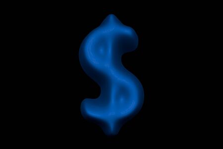 Glossy blue soft plastic font - dollar - peso sign isolated on black background, 3D illustration of symbolsの写真素材