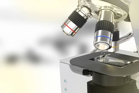 nano technology research concept, lab modern scientific microscope on selective focus background - object 3D illustrationの写真素材