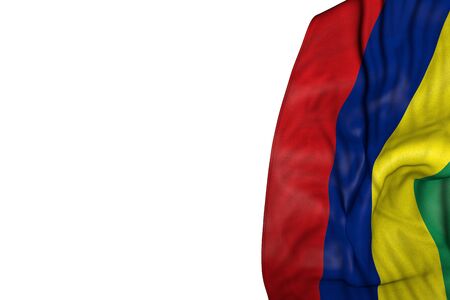 beautiful Mauritius flag with large folds lying flat in left side isolated on white - any holiday flag 3d illustration
の写真素材
