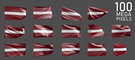 Latvia flag isolated - different pictures of the waving flag on grey background - object 3D illustrationの写真素材