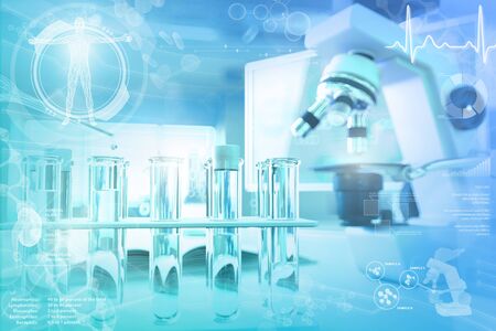 biochemistry university texture or background - proofs and microscope in office - conceptual medical 3D illustrationの写真素材