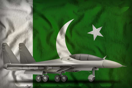 fighter, interceptor on the Pakistan flag background. 3d Illustration