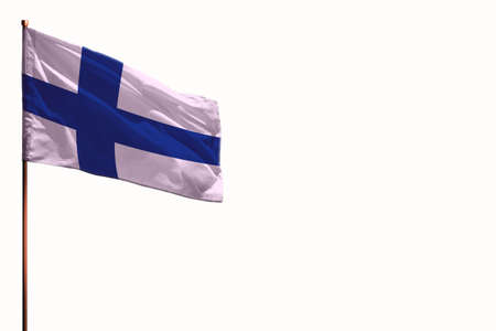 Fluttering Finland flag isolated, mockup with the place for your text on white background.