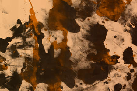 nice shabby orange randomly painted canvas, fabric with color paint spots and blots texture for use as background.の写真素材