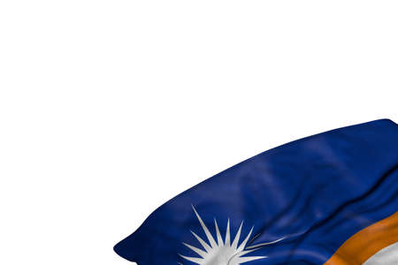 cute Marshall Islands flag with large folds lay in bottom right corner isolated on white - any feast flag 3d illustrationの写真素材