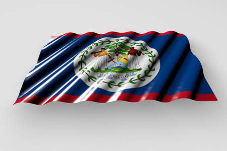 cute any feast flag 3d illustration - shiny flag of Belize with big folds lie isolated on grayの写真素材
