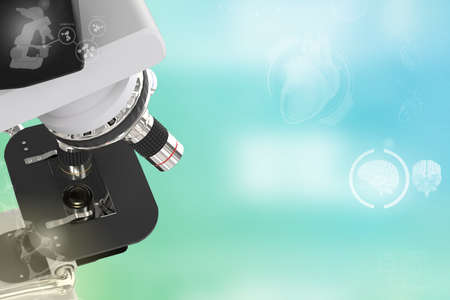Medical development concept, medical 3D illustration of laboratory hi-tech scientific microscope...