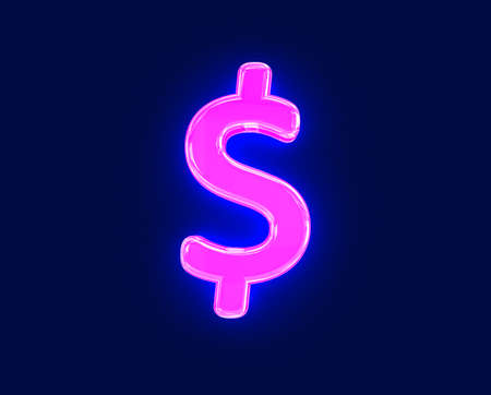 shiny neon light glow glass made font - dollar - peso sign isolated on dark background, 3D illustration of symbolsの写真素材